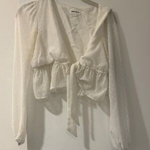 REVOLVE Cream Tie-Front Blouse